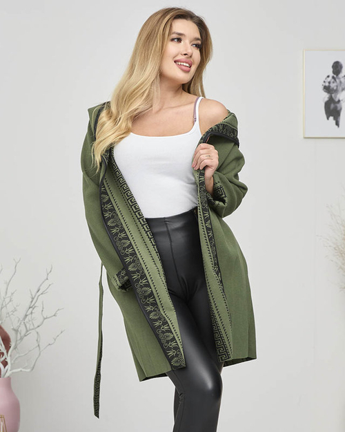 Темно-зелене жіноче покривало а-ля пальто з орнаментом - Одяг