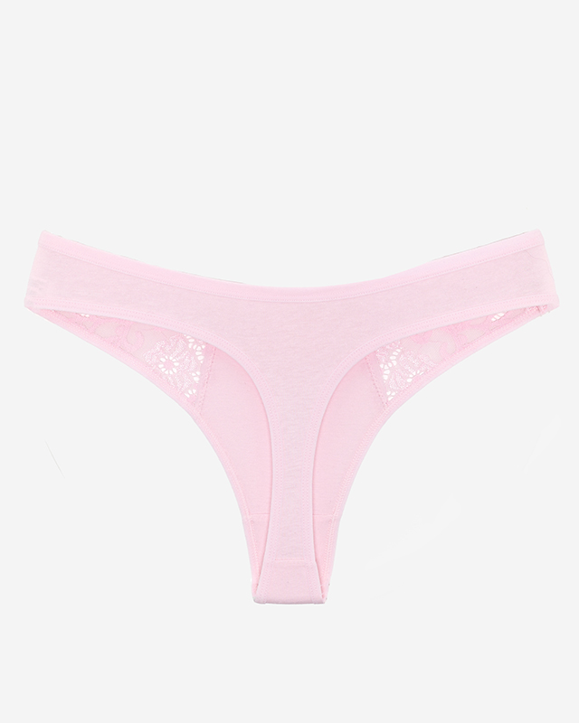 Růžová bavlněná dámská tanga s ozdobnou krajkou - Spodní prádlo