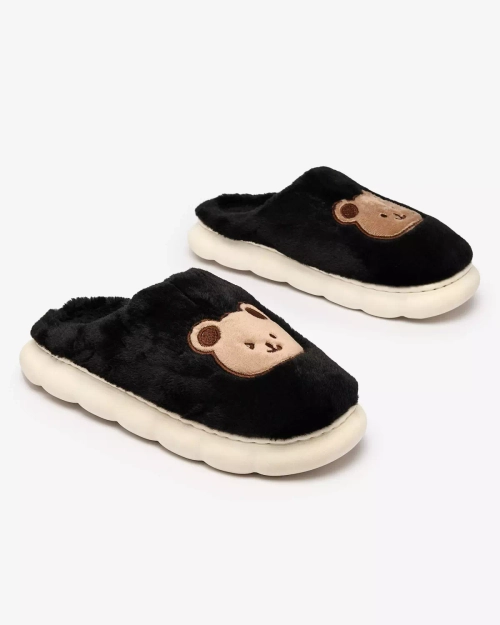 Жіночі хутряні капці Royalfashion чорні з ведмедиком Hettres