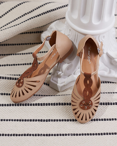 Бежеві жіночі ажурні балерини з вирізом з боків Erraf-Footwear