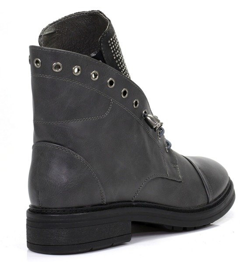 Szare, wiązane botki - Obuwie