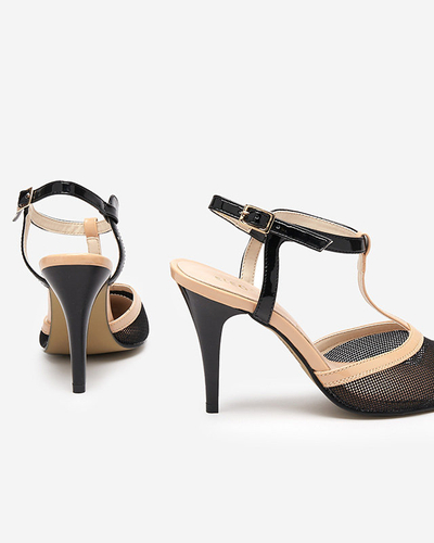 Béžové a černé dámské sandály na vysokém podpatku se zakrytými prsty Niddl- Footwear