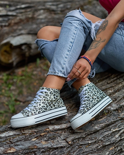 Royalfashion Béžové dámské tenisky na leopardí platformě Fylissa