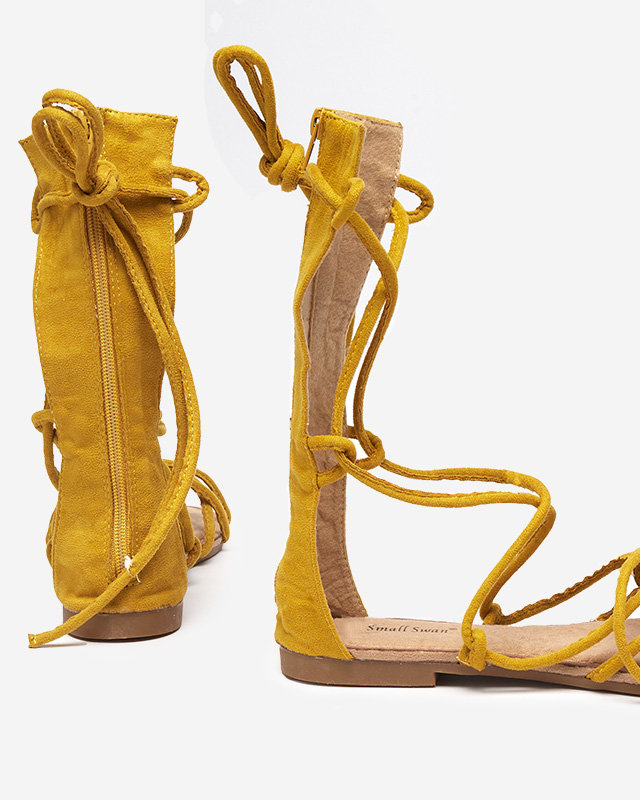 Gladiátorské sandály do půli lýtek hořčice Jeniso - Obuv