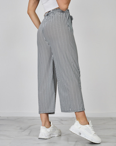 Royalfashion Dámské široké 7/8 pruhované kalhoty