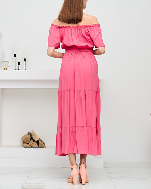 Жіноча коралова сукня міді з відкритою спиною - Одяг