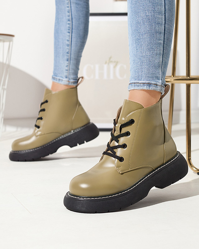 Зелені жіночі черевики з екошкіри з жовтими шнурками Getysa - Взуття