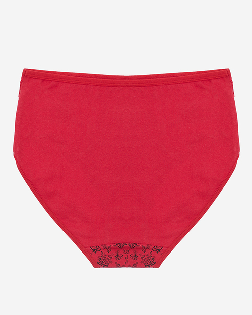Жіночі бордові трусики, трусики з квітковим малюнком із завищеною талією. PLUS SIZE - Нижня білизна