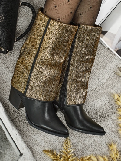 Dámské kotníkové boty z eko kůže na sloupku s ozdobným svrškem Virelia