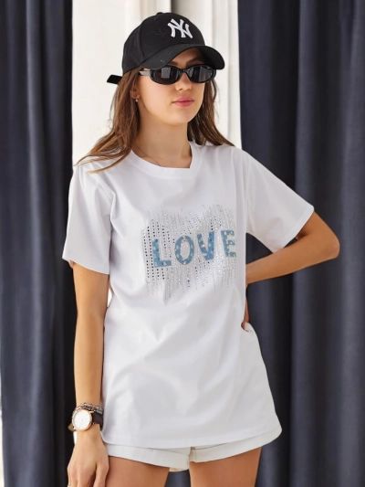 Royalfashion Жіноча бавовняна футболка LOVE зі стразами