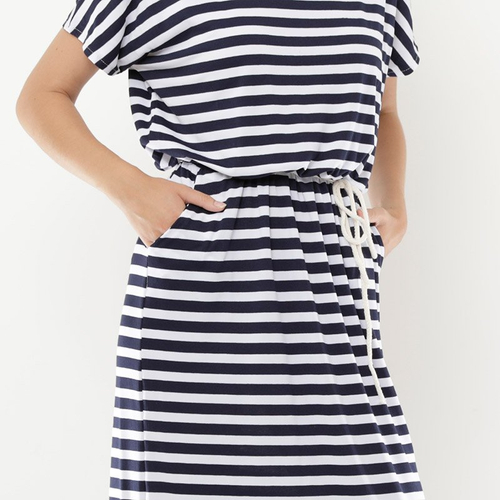 Темно-синя жіноча сукня в смужку