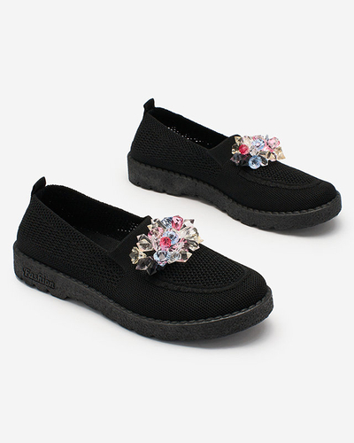 Royalfashion Чорні жіночі тканинні мокасини з кристалами Fezens