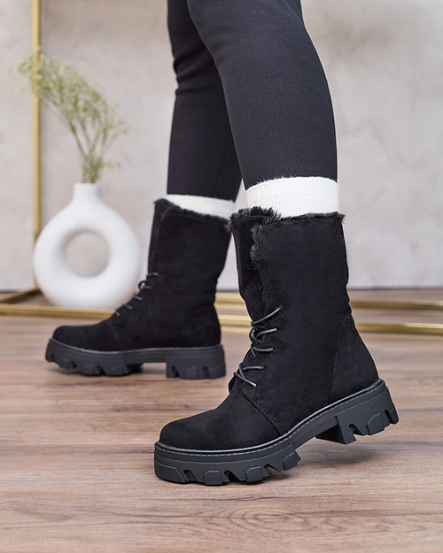 Royalfashion Чорні жіночі черевики на шнурівці Cavenma