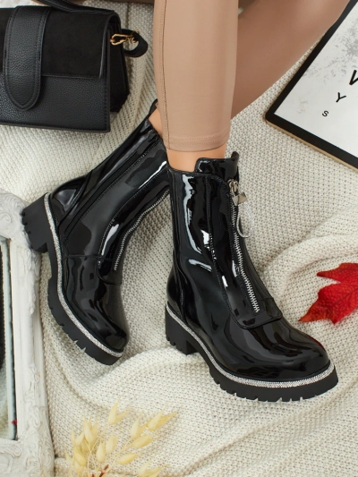 Lakované eko kožené dámské kotníkové boty s цирконами Nuvina