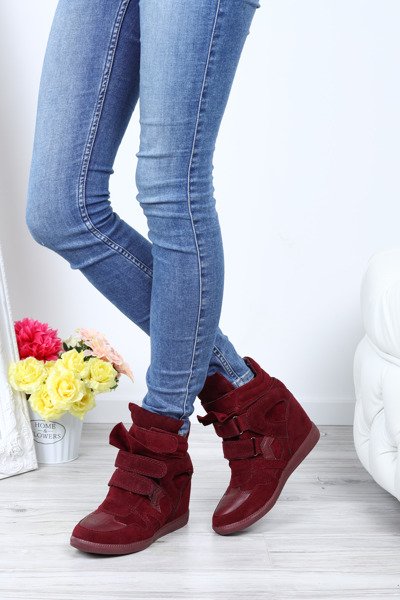 Bordowe sneakersy na krytym koturnie Jana- Obuwie