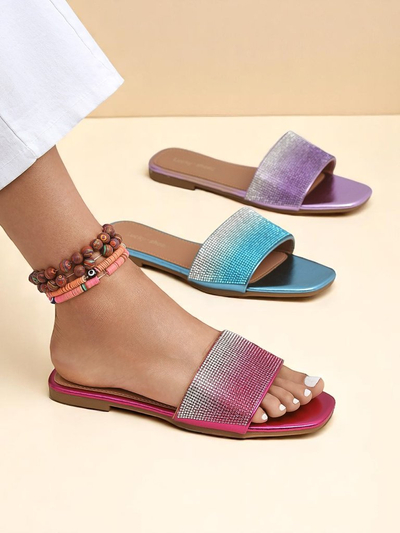 Royalfashion Жіночі шльопанці з цирконами ShinyGlow