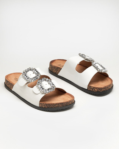 Білі жіночі шльопанці з пряжками Oterina