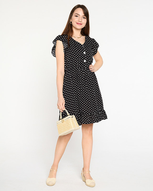 Чорне коротке жіноче плаття в горошок - Одяг