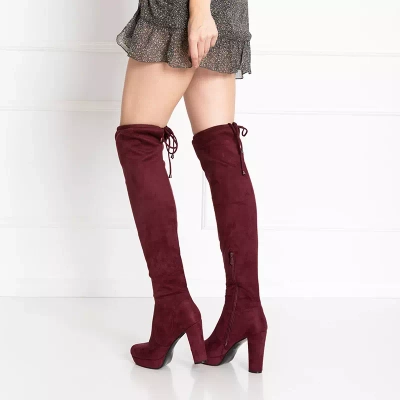 VÝPRODEJ Vínové kozačky nad kolena na vysokém podpatku od Founi- Shoes