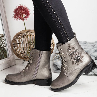 Szare workery z ozdobą Felicitas - Obuwie