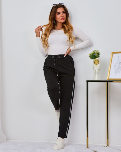 Royalfashion Чорні жіночі спортивні штани з кантами
