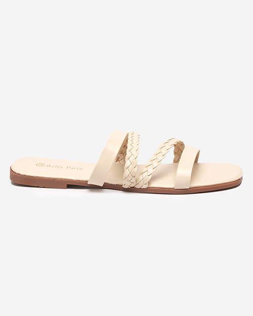 Бежеві жіночі тапочки з екошкіри на ремінцях Boresi - Взуття