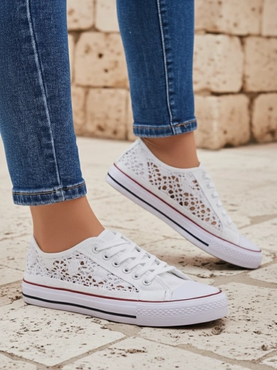 Aurelia Bianco - Ažurové bílé tenisky Royalfashion z tkaniny, velikost 40