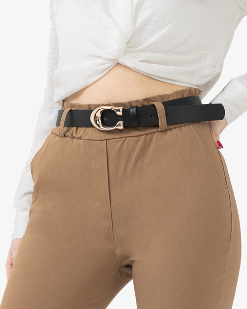 Жіночий чорний ремінь із золотою пряжкою у формі "С" - Аксесуари