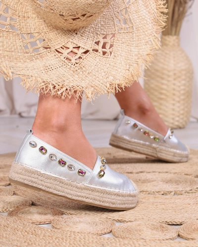 Dámské stříbrné espadrilky s krystaly Ziennie - Obuv