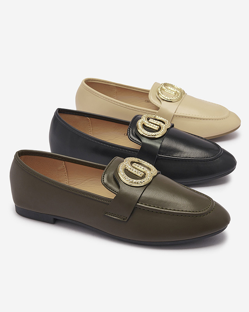 Темно-зелені жіночі мокасини з золотими вставками Uletta - Взуття