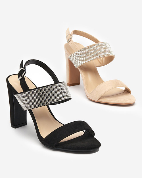 OUTLET Чорні жіночі босоніжки на стовпі з фіанітами Maerro - Взуття