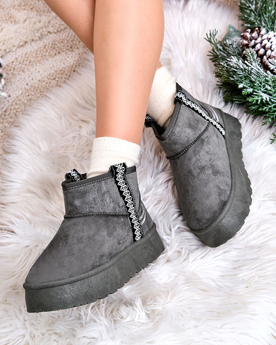 Royalfashion Dámské krátké kozačky a'la snow boots s ornamentem Erititta