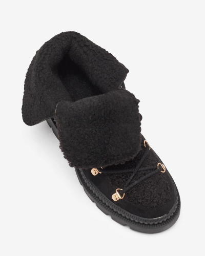 Royalfashion Černé dámské zateplené traperky s ovčí kůží Lery Walk