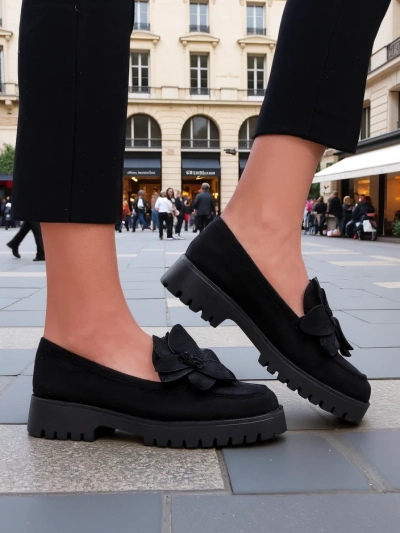 Royalfashion Ekosuede dámské mokasíny s květinou Floverse