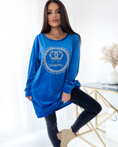 Royalfashion Dámská tunika se zirkony v modré barvě