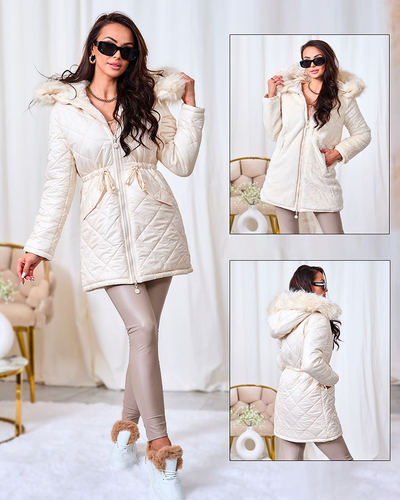 Жіноча стьобана зимова куртка Royalfashion в кольорі екрю
