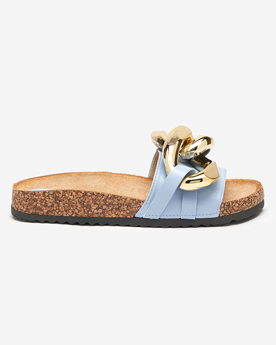 Dámské sandály Callista Royalfashion s řetízkem – ecru/modré, plochý podpatek