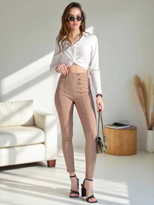 Royalfashion Жіночі бавовняні treggings з декоративними гудзиками