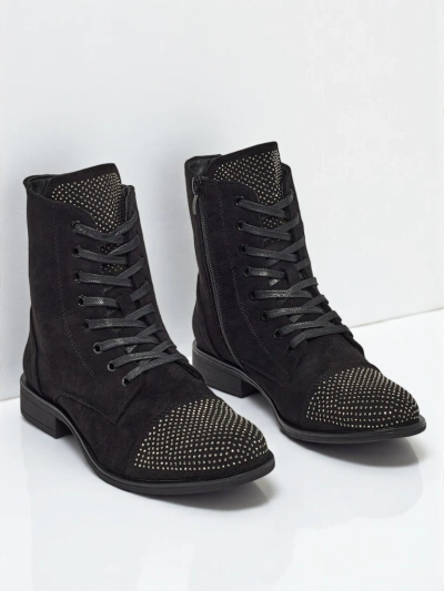 Eko semišové šněrovací dámské kotníkové boty se zirkony Marvelli