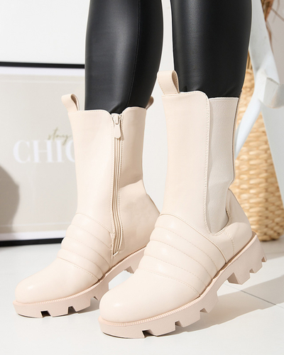 Бежеві жіночі черевики на потовщеній підошві з тисненням Ferita- Footwear