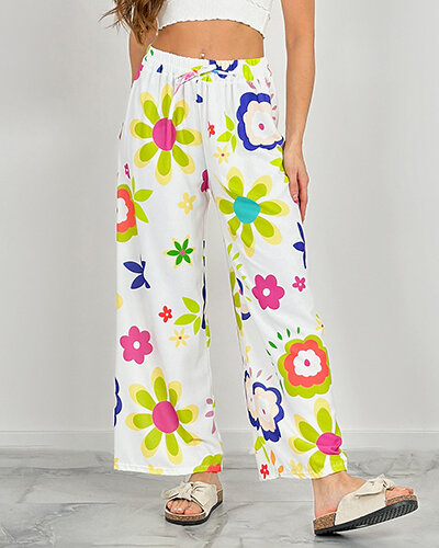 Royalfashion Dámské široké kalhoty z květinové látky