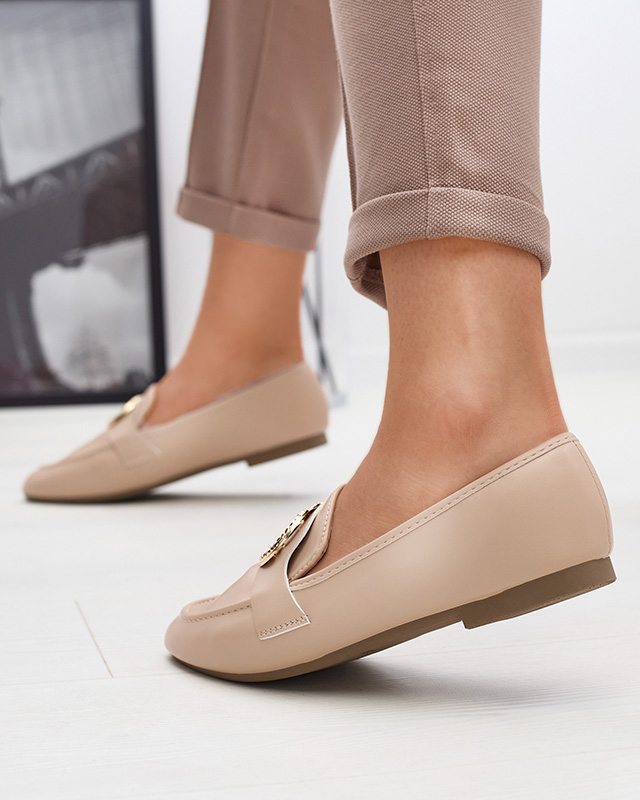 Béžové dámské mokasíny se zlatým zdobením Uletta - Obuv