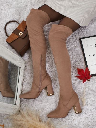 Dámské kozačky za koleno eko semišové na sloupku Eldir