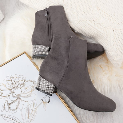 Сірі ботильйони на каблуці зі стразами Iced Crystals - Взуття