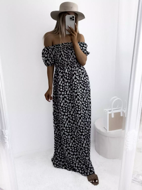 Чорна жіноча максі-сукня з квітковим візерунком - Одяг