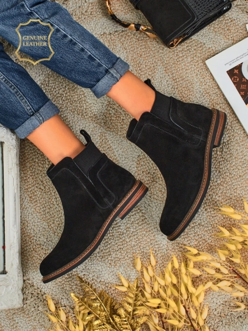 Чорні Ботильйони Ariston Шкіряні з Suede
