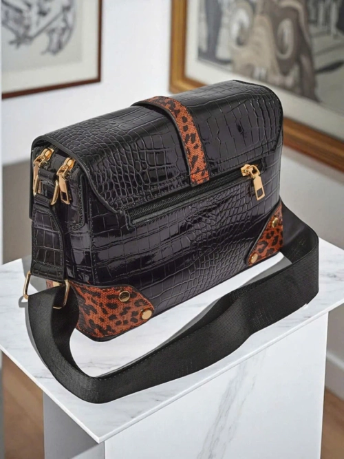 Жіноча сумка Callista Nero - екологічна шкіра крокодила, чорно-коричнева