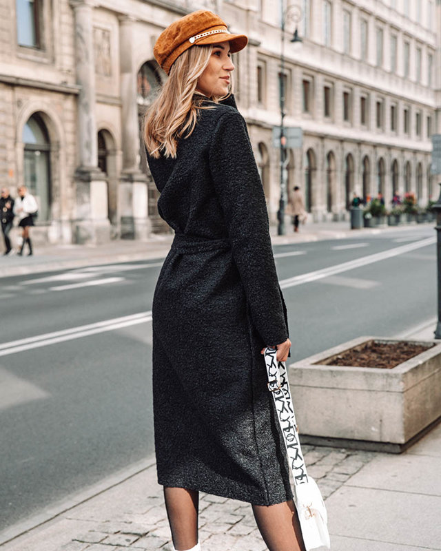 Černý dámský kabát z ovčí kůže ke kotníkům - Oblečení