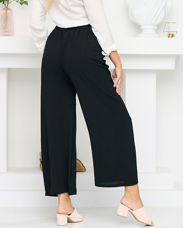 Černé dámské široké palazzo kalhoty. Oblečení