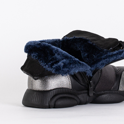 Černé dětské kozačky se stříbrnými vsadkami Kaliaso - Obuv